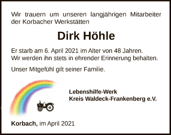 Traueranzeige von Dirk Höhle von WLZ