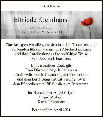 Traueranzeige von Elfriede Kleinhans von WLZ