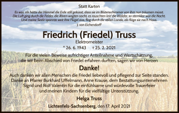 Traueranzeige von Friedrich Truss von WLZ