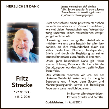 Traueranzeige von Fritz Stracke von WLZ