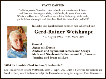 Traueranzeige von Gerd-Rainer Weishaupt von WLZ