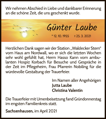 Traueranzeige von Günter Laube von WLZ