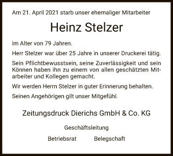 Traueranzeige von Heinz Stelzer von WLZ