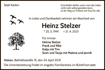 Traueranzeige von Heinz Stelzer von WLZ