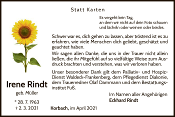 Traueranzeige von Irene Rindt von WLZ