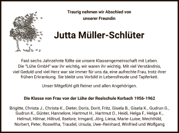 Traueranzeige von Jutta Müller-Schlüter von WLZ