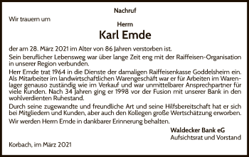 Traueranzeige von Karl Emde von WLZ