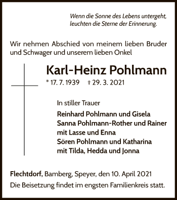 Traueranzeige von Karl-Heinz Pohlmann von WLZ