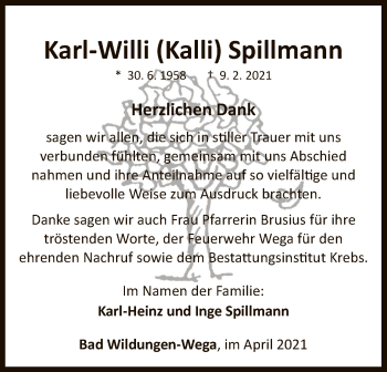 Traueranzeige von Karl-Willi Spillmann von WLZ