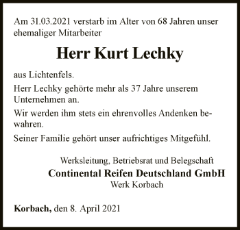 Traueranzeige von Kurt Lechky von WLZ