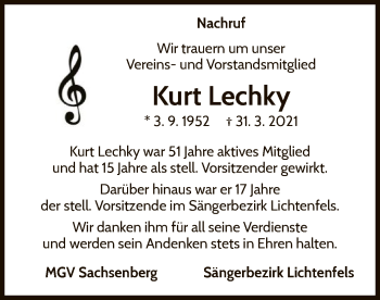 Traueranzeige von Kurt Lechky von WLZ