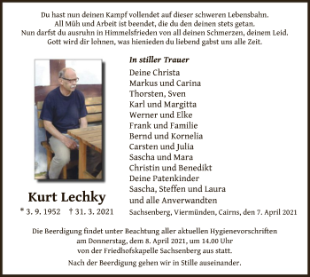 Traueranzeige von Kurt Lechky von WLZ