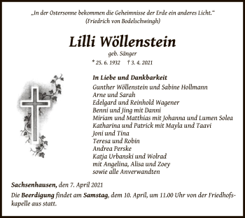 Traueranzeige von Lilli Wöllenstein von WLZ