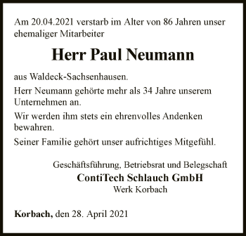 Traueranzeige von Paul Neumann von WLZ