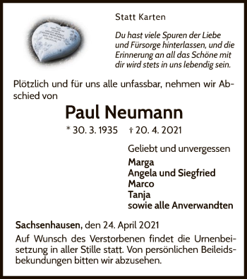 Traueranzeige von Paul Neumann von WLZ