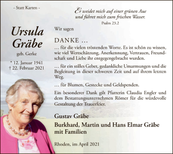 Traueranzeige von Ursula Gräbe von WLZ