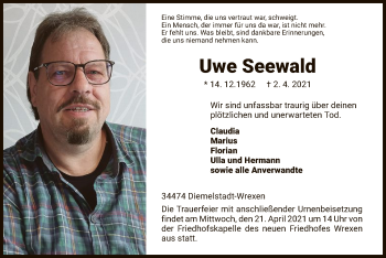 Traueranzeige von Uwe Seewald von WLZ