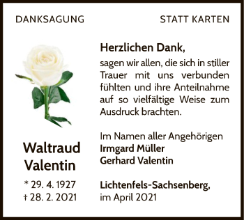 Traueranzeige von Waltraud Valentin von WLZ