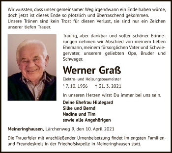 Traueranzeige von Werner Graß von WLZ