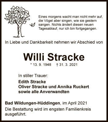 Traueranzeige von Willi Stracke von WLZ