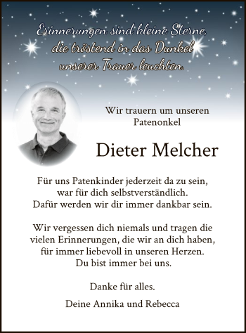 Traueranzeige von Dieter Melcher von WLZ