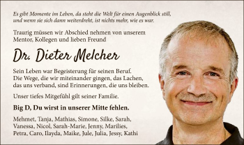 Traueranzeige von Dieter Melcher von WLZ