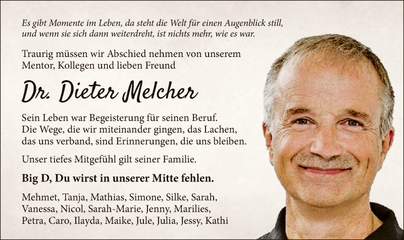  Traueranzeige für Dieter Melcher vom 08.05.2021 aus WLZ