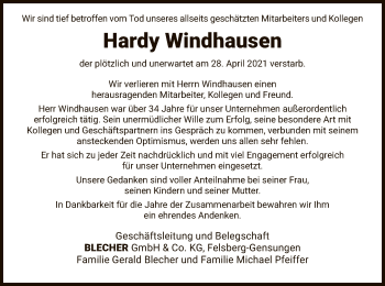 Traueranzeige von Hardy Windhausen von WLZ