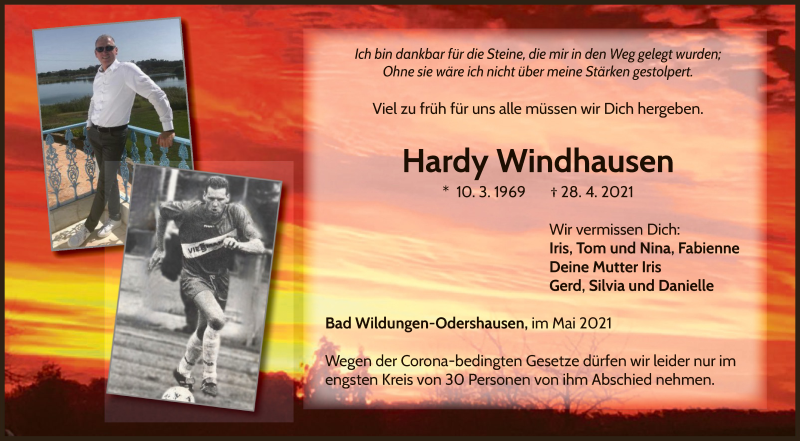  Traueranzeige für Hardy Windhausen vom 04.05.2021 aus WLZ