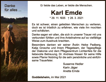 Traueranzeige von Karl Emde von WLZ