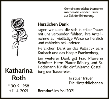 Traueranzeige von Katharina Roth von WLZ