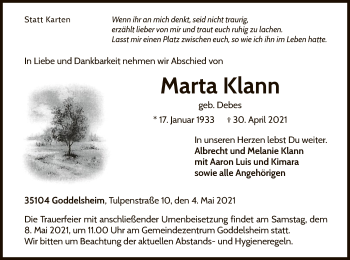 Traueranzeige von Marta Klann von WLZ