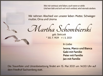 Traueranzeige von Martha Schombierski von WLZ