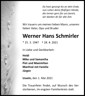 Traueranzeige von Werner Hans Schmirler von WLZ