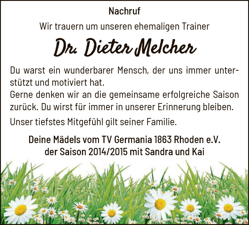  Traueranzeige für Dieter Melcher vom 12.05.2021 aus WLZ