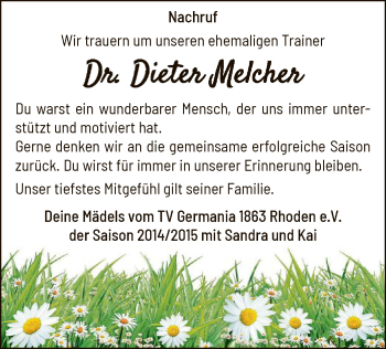 Traueranzeige von Dieter Melcher von WLZ