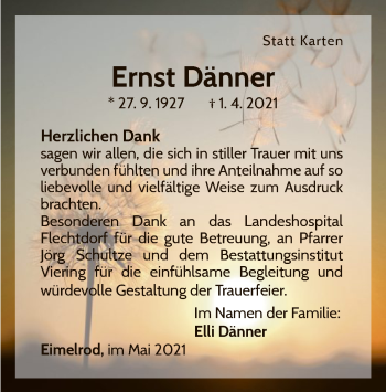 Traueranzeige von Ernst Dänner von WLZ