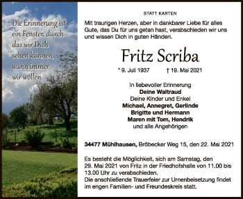 Traueranzeige von Fritz Scriba von WLZ