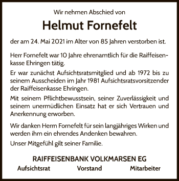 Traueranzeige von Helmut Fornefelt von WLZ