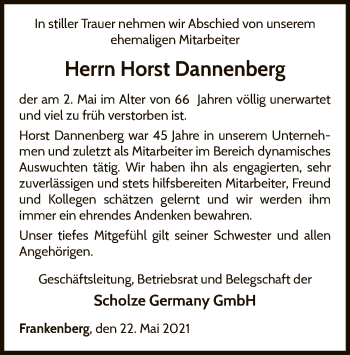 Traueranzeige von Horst Dannenberg von WLZ