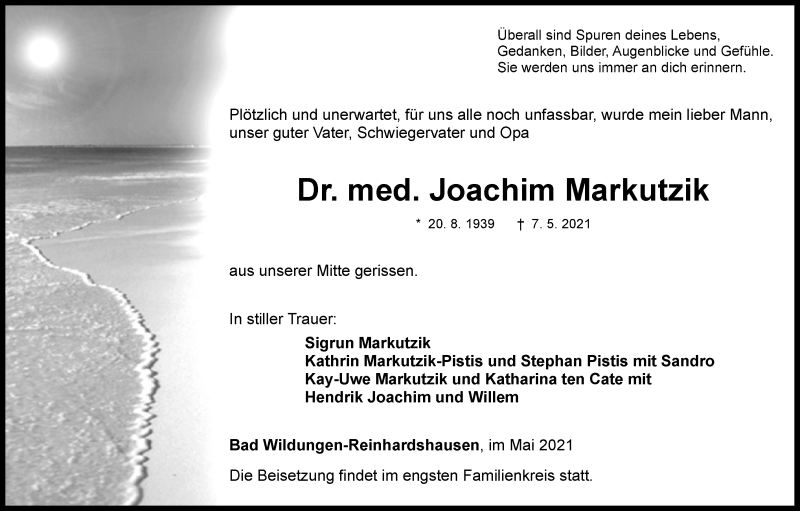  Traueranzeige für Joachim Markutzik vom 15.05.2021 aus WLZ