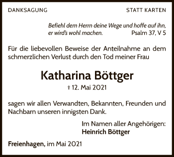 Traueranzeige von Katharina Böttger von WLZ