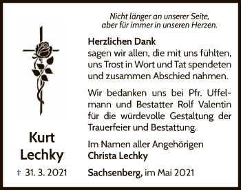 Traueranzeige von Kurt Lechky von WLZ