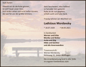 Traueranzeige von Ladislaus Mordavsky von WLZ