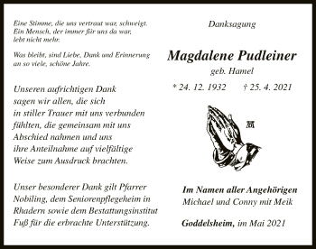 Traueranzeige von Magdalene Pudleiner von WLZ