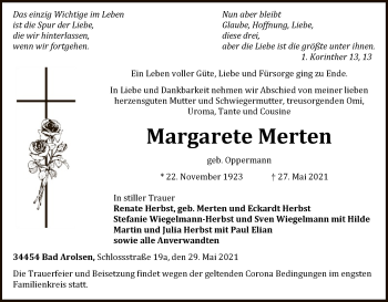 Traueranzeige von Margarete Merten von WLZ