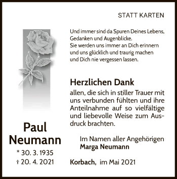 Traueranzeige von Paul Neumann von WLZ