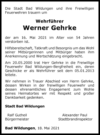 Traueranzeige von Werner Gehrke von WLZ