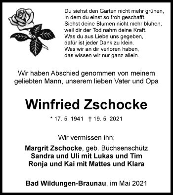 Traueranzeige von Winfried Zschocke von WLZ