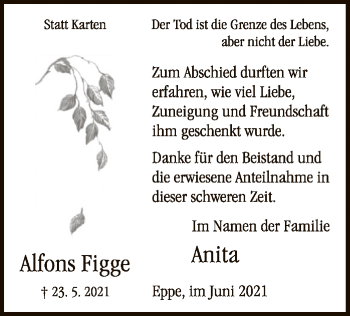 Traueranzeige von Alfons Figge von WLZ